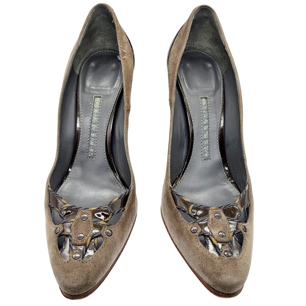 Vintage Proenza Schouler Brown Suede Patent Leather Cut-out Heels Women's Sz 8.5